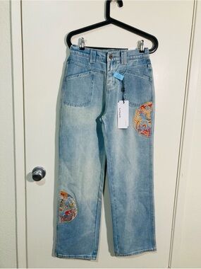 NEW La Chapelle Embroidered Baggy Jeans Waist 14”